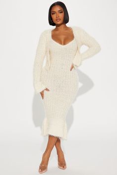 All Fuzzy Sweater Maxi  Dress Set - Cream | Fashion Nova