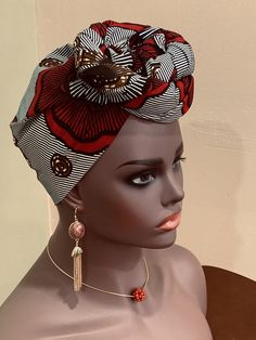 "Elegant Ankara Earrings and Head wrap, made with high quality, 100% African Fabric. Ankara Fabric. Please note that the head wrap is not pre wrapped. The picture is for inspiration only. Head Wrap: Ankara Fabric measures 68'' X 21\" Long Main material :100% Cotton Fabric For Matching Earrings: Your choice Made in United States Please feel free to contact me if you hope to know any other details. For any question please contact me. Thank you for visiting my shop" Elegant Headwrap Headband For Gift, Elegant Headwrap Headband Gift, Adjustable Headwrap Headband As Gift, Handmade Adjustable Headwrap Gift, Adjustable Turban With Matching Headband As Gift, African Fabric Accessories, Ankara Earrings, Boho Head Wrap, African Head Wraps