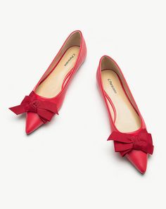 Leather Point Toe Flats Red - C.Paravano Stylish Shoes For Women, Leather Flats Women, Comfortable Stylish Shoes, Flats For Women, Pointed Flats, Slip On Flats, Bow Flats, Bow Knot, Pointed Toe Shoes