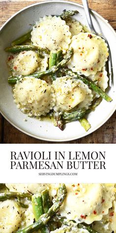 ravioli in lemon parmesan butter with asparagus