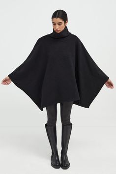 Grey Loose Women’s Winter Cloak - Avery Wool Cape | Marcella Black Cape Outfit, Row Aesthetic, Cape Clothing, Poncho Winter, Winter Cloak, Fw 2024, Cape Outfit, Winter Cape, Winter Poncho