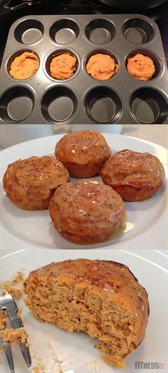 the muffins have been cut in half and are ready to be eaten on the plate