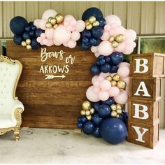 a wooden box with balloons and letters on the side that says bow's my arrows