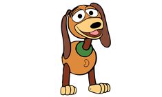 a cartoon dog with its tongue out and eyes wide open, standing in front of a white background