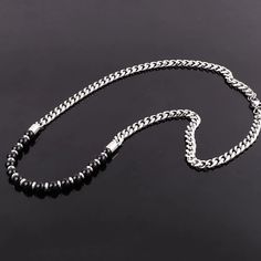 44204838617226 Gem Fusions, Natural Stone Beads, Black Agate, New Trend, Stainless Steel Necklace, Innovative Design, Men's Accessories, Steel Chain, Modern Fashion