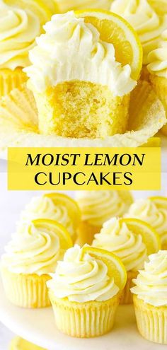 lemon cupcakes with white frosting on a plate