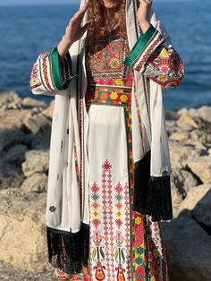 White thobe with green and orange accents and designs with matching veil Green Patterns, Boho Life, Orange Accents, Yellow And Green, Green Pattern, Green And Orange, Veil, Favorite Outfit, Beauty Book