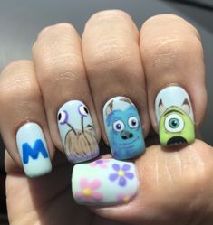 Monster Ink Nails, Pixar Nail Designs, Monsters Inc Nail Art, Pixar Nails, Monster Inc Nails, Nail Competition, Pixar Fest, Disneyland Nails, Character Nails