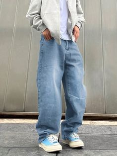 Men's Loose Fit Vintage Denim Loose Jeans Light Wash    Denim Plain Wide Leg Non-Stretch  Men Clothing, size features are:Bust: ,Length: ,Sleeve Length: Baggy Jeans Men 90s, Light Blue Baggy Jeans Outfit Men, Baggie Jeans Outfit Men, Denim Baggy Pants Outfit, Loose Jeans Outfit Men, Light Wash Jeans Outfit Men, Mens Baggy Jeans Outfit, Baggy Denim Jeans Outfit, Light Washed Jeans Outfit