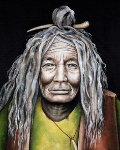 a drawing of an old man with dreadlocks