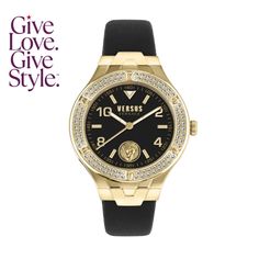 in stock Black Leather Watch, Versus Versace, Three Hands, Store Signs, Bago, Leather Watch, Versace, Platinum, In Store