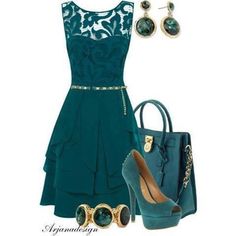 Beautiful teal!  Love this as a LBD alternative Closet Space, Complete Outfits, Outfits Ideas, Evening Wear, Emerald Green