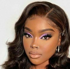 Prom Make Up Purple, Purple Eye Makeup For Black Women, Makeup For A Lilac Dress, Lilac Makeup Look For Prom, Hood Prom 2023, Purple Prom Makeup Black Women, Lavender Makeup Looks Black Women