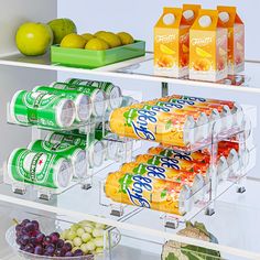 a refrigerator filled with lots of fruit and drinks