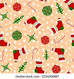 seamless christmas pattern with stocking and stockings