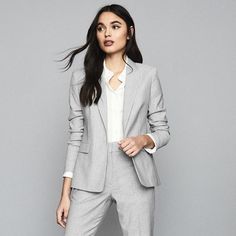 Questions? Leave A Comment Below! Spring Gray Workwear Suits, Gray Long Sleeve Suit For Office, Spring Gray Suit For Work, Spring Gray Suits For Workwear, Fitted Gray Blazer For Work, Gray Fall Workwear Suits, Gray Fall Suits For Work, Gray Suits For Fall Workwear, Wide Leg Linen Trousers