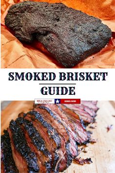 the smoked brisket guide is shown in two different pictures, with text overlay