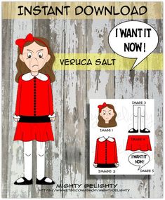 Willy Wonka Party Veruca Salt Character Cutout Wonka Week, Wonka Costume, Willie Wonka, Wonka Party, Willy Wonka Party, Daycare Business, Veruca Salt, Halloween Office