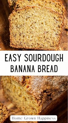 easy sourdough banana bread with text overlay