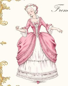 a drawing of a woman in a pink dress