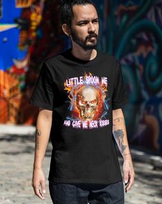 "Hey there, 🔥 How about adding some fiery charm with our \"Little Spoon Me, and Give Me Neck Kisses\" Skull T-Shirt? 🔥 I thought this unique streetwear tee might be right up your alley, perfectly balancing edgy vibes with a touch of sweet sentiment. Crafted from premium 100% cotton, it's the ultimate fusion of comfort and style that aligns perfectly with your taste. 🌪️ For the True Meme Aficionado 🌪️ Imagine a skull adorned with flames and lightning, paired with the adorable message \"Little Spoon Me, and Give Me Neck Kisses.\" It's like blending gen Z attitude with heartfelt romance. Knowing your appreciation for internet culture and distinct fashion, this tee is bound to resonate. 🌈 Classic Fit for Classic You 🌈 Made from medium fabric (5.3 oz/yd² or 180 g/m our t-shirt boasts a cl Neck Kisses, True Meme, Spooky Tshirt, Edgy Vibes, Male Shirt, Oddly Specific, Unique Streetwear, Internet Culture, True Memes