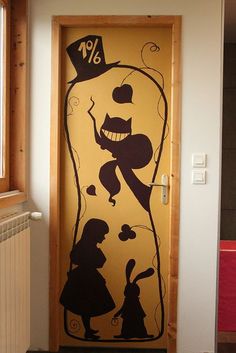 a door with an image of a cartoon character painted on it