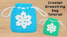 crochet drawstring bag with snowflake on the front and back