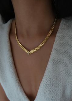 Colette Necklace – Ten Wilde Crystal Cuban Link Necklace With Adjustable Chain, Elegant Crystal Chain Link Necklace, Crystal Chain Link Necklaces For Gifts, Crystal Chain Link Necklaces As Gifts, Crystal Chain Link Necklace As A Gift, Crystal Chain Link Necklace For Gift, Elegant Crystal Jewelry With Gold Chain, Elegant Cuban Link Crystal Necklace, Classic Cubic Zirconia Chain Necklaces