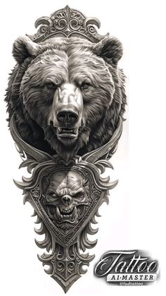 a drawing of a bear and skull on a white background with the words tattoo almaster written