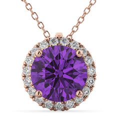 Halo Round Amethyst & Diamond Pendant Necklace 14k Rose Gold 2.09ct - AD4628 Necklaces Rose, Pink Tourmaline Jewelry, Pink Sapphire Jewelry, Rose Gold Diamond Necklace, Rebecca Davis, Pink Sapphire Pendant, Sapphire Diamond Pendant, Rose Gold Pendant Necklace, White Gold Pendant Necklace