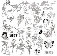 an assortment of tattoo designs and symbols