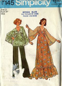 two women's clothing patterns, one in green and the other in orange