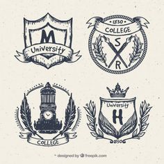 four college emblems in vintage style