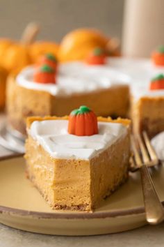 a slice of pumpkin cheesecake on a plate