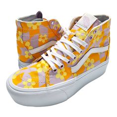 Vans Women's Floral Platform Sneaker Shoes Color: Orange / Yellow Multicolor Style #: 721356 Size: Women's 6.5 Condition: Brand New Never Worn Imperfections: None Original Box: Not Included Authenticity: 100% Please Review Photos For Accurate Condition. Colors May Vary Based On Individual Computer Monitor Or Smartphone Settings. Be Sure To Follow And Feel Free To Ask Any Questions. Thanks For Stopping By! Lb #: Clr - N Colorful Platform Vans, Orange Platform Sneakers With Round Toe, Vans Sneakers For Summer, Vans Sneakers With Rubber Sole, Vans Summer Sneakers With Round Toe, Retro Slip-on Sneakers For Summer, Trendy Yellow Summer Sneakers, Trendy Yellow Sneakers For Summer, Retro Yellow Sneakers For Summer