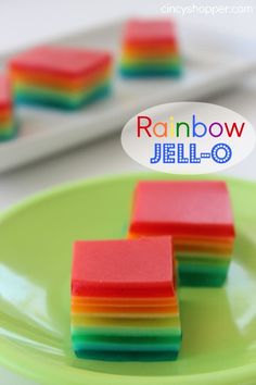 rainbow jello - o on a green plate