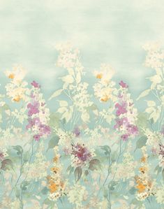 a floral wallpaper with pastel colors and green leaves on the bottom right corner