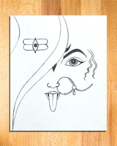 a drawing of a woman's face with a ring on her nose and an eye