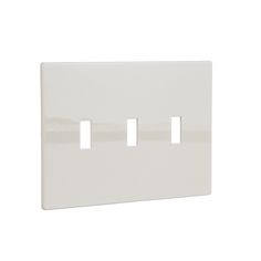 a white wall plate with three outlets