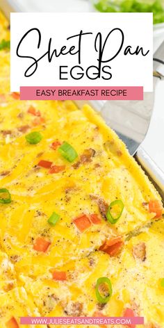 an egg casserole is shown with the title text overlay reads sweet dan easy breakfast recipe