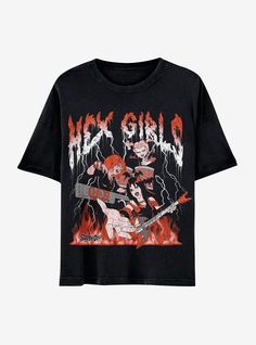 Your favorite ghoul band is back in town! Rep the Hex Girls with this Scooby-Doo! tee on  featuring the trio performing with red fire in the background and their name up top in a dripping font.Please note: Style runs large  size down for a tighter fit.100% cottonWash cold; dry lowImportedListed in junior sizes Orange And Black Clothes, Scooby Doo Clothes, Swaggy Clothes, Dripping Font, Halloween Tops, Tshirt Collection, Emo Clothes, Hex Girls, Drip Drip