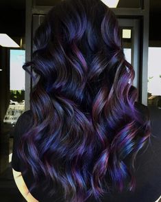 Purple And Blue Hair, Dark Hair Color, Fantasy Hair Color, Hair Color Unique, Black Hair With Highlights, Blue Highlights, Hair 2024, Fantasy Hair, Hair Color Purple