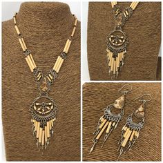 "Peruvian Style Natural Bamboo Necklace and Earrings Set with Brown Color Stone Handmade Boho Design 2 Piece Jewelry Set - Includes Necklace and Earrings Dimensions: Necklace - 18\" Inches around the neck Pendant: 4\" Inches long Earrings - 3\" Inches long Fast Shipping! This unique natural bamboo and stone jewelry set is simply stunning. Handcrafted: Skillfully created by artisan. Visit my Etsy Shop to see more Handmade Jewelry! At Freedom Life Style Jewelry you will find a variety of Necklaces Bamboo Necklace Jewelry, Bohemian Brown Woven Jewelry, Bohemian Long Brown Necklace, Bohemian Brown Long Necklace, Bohemian Brown Wooden Jewelry, Neck Pendant, Peruvian Style, Bamboo Necklace, Eye Of Horus Necklace