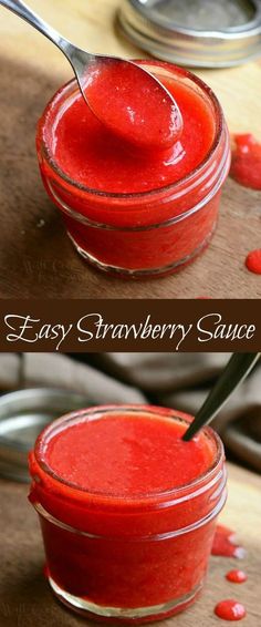 two images showing how to make easy strawberry sauce