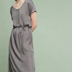 Anthropologie Radisha Henley Chemise Dress Elegant Gray Summer Dresses, Silver Maxi Length Summer Dress, Chic Silver Maxi Dress For Summer, Casual Silver Spring Dress, Elegant Silver Midi Dress For Summer, Elegant Silver Summer Midi Dress, Elegant Silver Midi Summer Dress, Chic Silver Midi Dress For Spring, Elegant Gray Daywear Dress