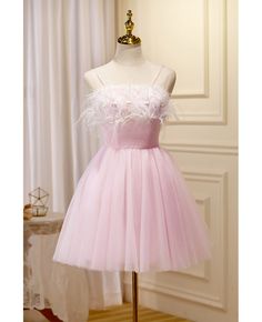 Get 10% off now! Buy simple short pink tulle homecoming dress with feathers at cheap price online. Free stable shipping and pro custom service since 2009. Feather Trim Dresses For Homecoming And Prom Season, Feather Trim Dress For Homecoming And Prom, Feather Trim Dress For Homecoming And Prom Season, Pink Feathered Prom Dress, Summer Tulle Dress With Feather Trim, Spring Tulle Dress With Feather Trim, Pink Tulle Dress With Feathers, Knee Length Party Dresses, Pink Short Prom Dresses