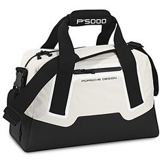 a white and black duffel bag with the word ps900 on it's side