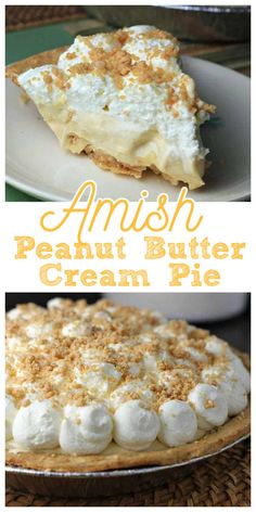 an image of a pie with whipped cream on top and the words amish written above it