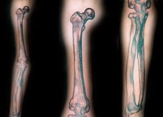 three different views of the same arm with bones and bones on it, one showing an upper