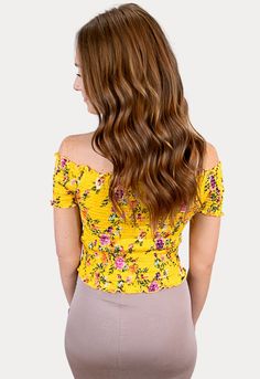 Image00024 Floral Print Stretch Crop Top For Vacation, Stretch Floral Print Crop Top For Day Out, Vacation Crop Top With Floral Print And Stretch Fit, Stretch Floral Print Crop Top For Vacation, Casual Yellow Off-shoulder Top, Spring Off-shoulder Stretch Crop Top, Spring Stretch Crop Off-shoulder Top, Spring Stretch Off-shoulder Crop Top, Yellow Fitted Off-shoulder Tops